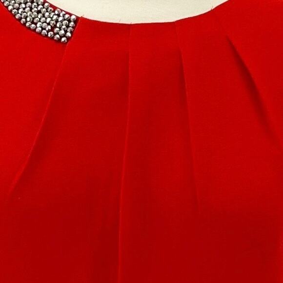 Red Sleeveless Sheath Dress with Bejeweled Neckline Party Cocktail - Picture 4 of 10